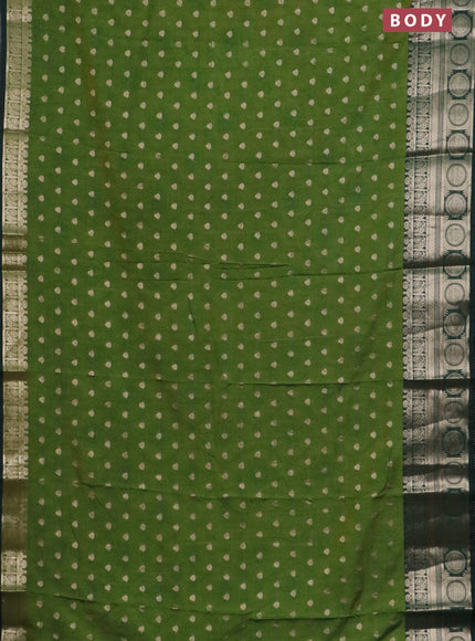 Semi raw silk saree mehendi green and bottle green with allover prints & 1000 zari buttas and zari woven border