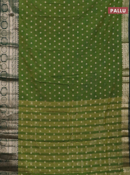 Semi raw silk saree mehendi green and bottle green with allover prints & 1000 zari buttas and zari woven border