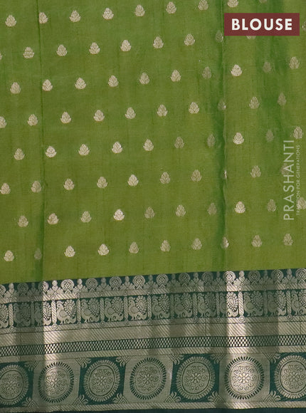 Semi raw silk saree mehendi green and bottle green with allover prints & 1000 zari buttas and zari woven border