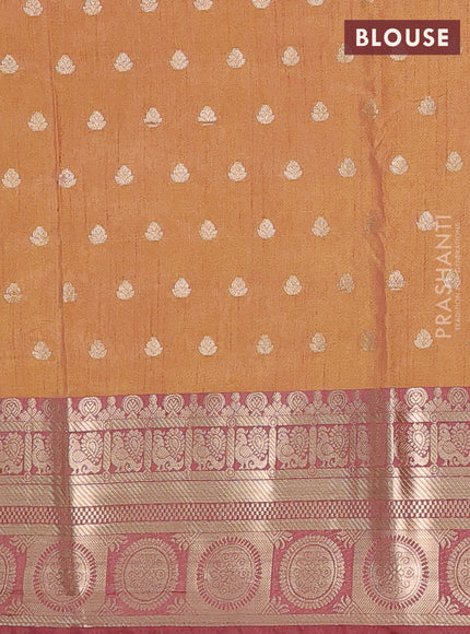 Semi raw silk saree dark mustard and maroon with allover prints & 1000 zari buttas and zari woven border