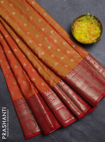 Semi raw silk saree dual shade of orange and red with allover prints & 1000 zari buttas and zari woven border