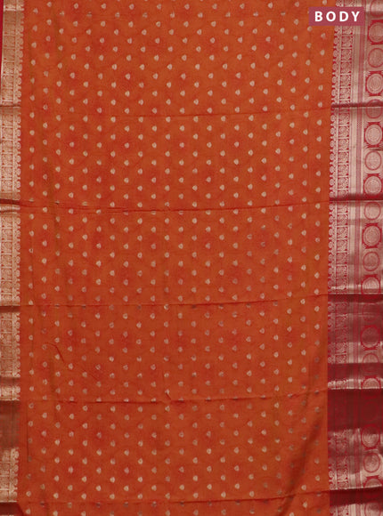 Semi raw silk saree dual shade of orange and red with allover prints & 1000 zari buttas and zari woven border