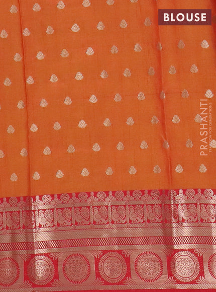 Semi raw silk saree dual shade of orange and red with allover prints & 1000 zari buttas and zari woven border