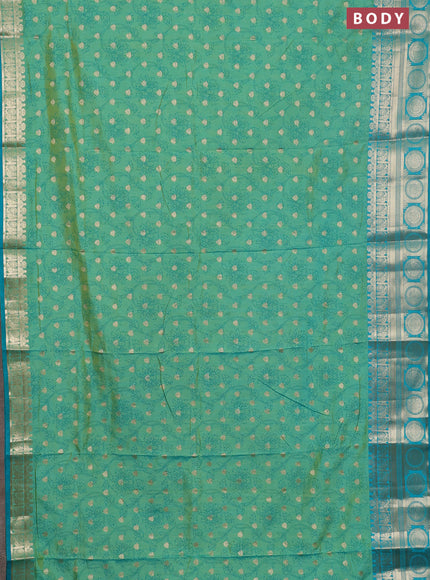 Semi raw silk saree dual shade of teal bluish green with allover prints & 1000 zari buttas and zari woven border