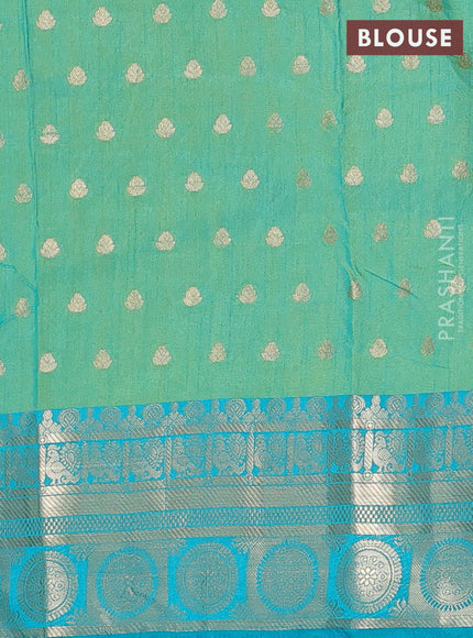 Semi raw silk saree dual shade of teal bluish green with allover prints & 1000 zari buttas and zari woven border