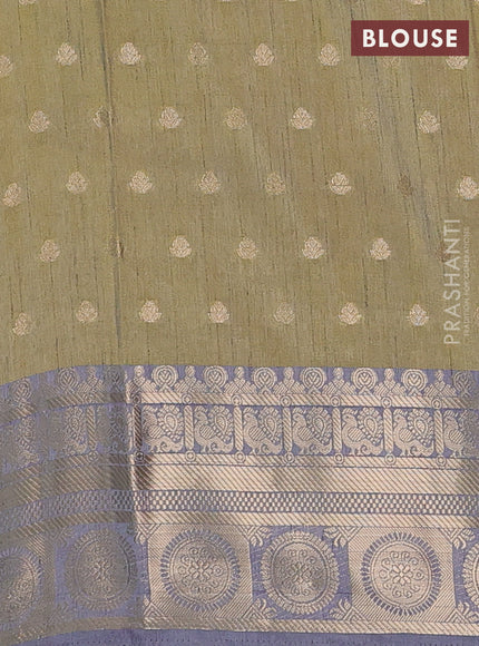 Semi raw silk saree elaichi green and grey with allover prints & 1000 zari buttas and zari woven border