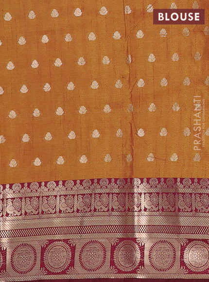 Semi raw silk saree dark mustard and maroon with allover prints & 1000 zari buttas and zari woven border