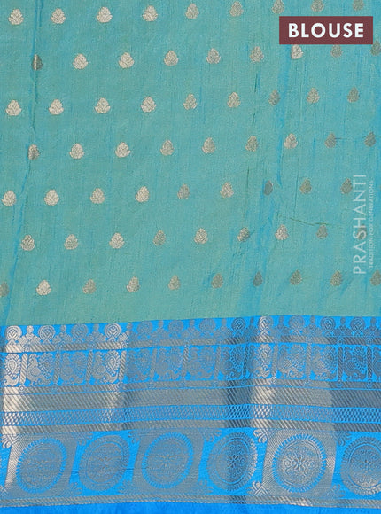 Semi raw silk saree dual shade of teal blue and cs blue with allover prints & 1000 zari buttas and zari woven border