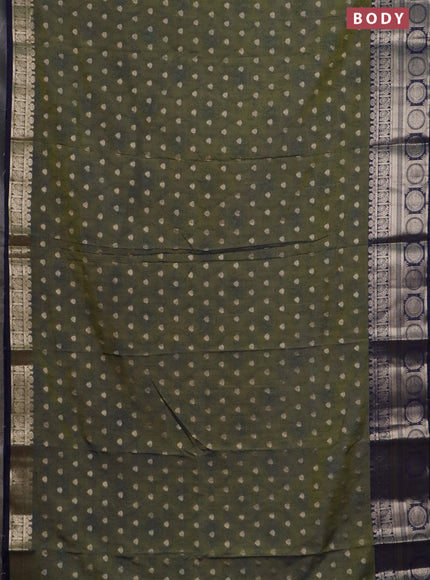 Semi raw silk saree mehendi green and navy blue with allover prints & 1000 zari buttas and zari woven border
