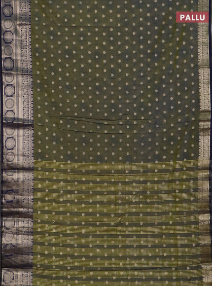 Semi raw silk saree mehendi green and navy blue with allover prints & 1000 zari buttas and zari woven border