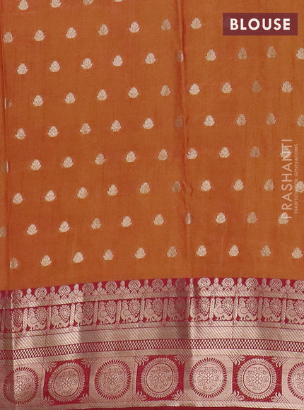 Semi raw silk saree dark mustard and maroon with allover prints & 1000 zari buttas and zari woven border