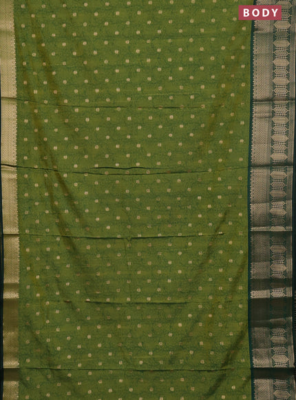 Semi raw silk saree light green and bottle green with allover kalamkari prints & 1000 zari buttas and zari woven border