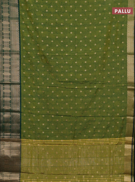 Semi raw silk saree light green and bottle green with allover kalamkari prints & 1000 zari buttas and zari woven border