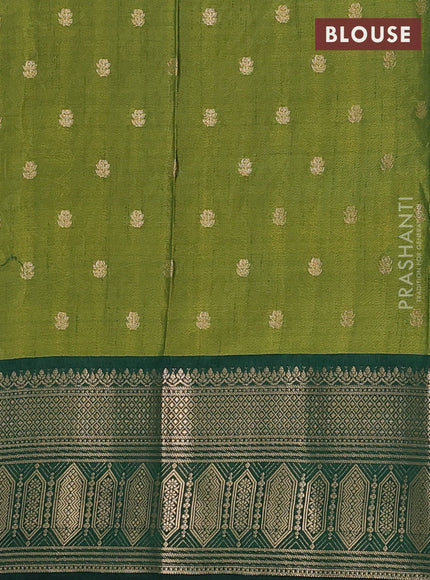 Semi raw silk saree light green and bottle green with allover kalamkari prints & 1000 zari buttas and zari woven border