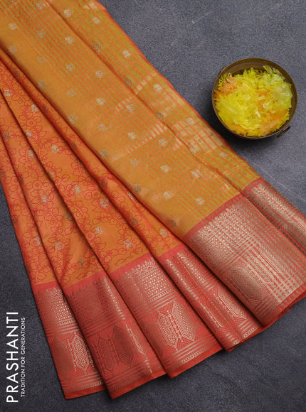 Semi raw silk saree dual shade of yellowish orange and orange with allover kalamkari prints & 1000 zari buttas and zari woven border