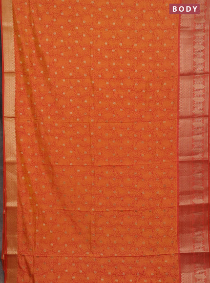 Semi raw silk saree dual shade of yellowish orange and orange with allover kalamkari prints & 1000 zari buttas and zari woven border