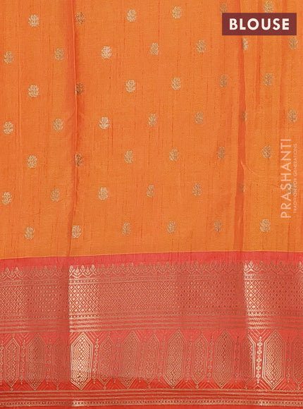 Semi raw silk saree dual shade of yellowish orange and orange with allover kalamkari prints & 1000 zari buttas and zari woven border