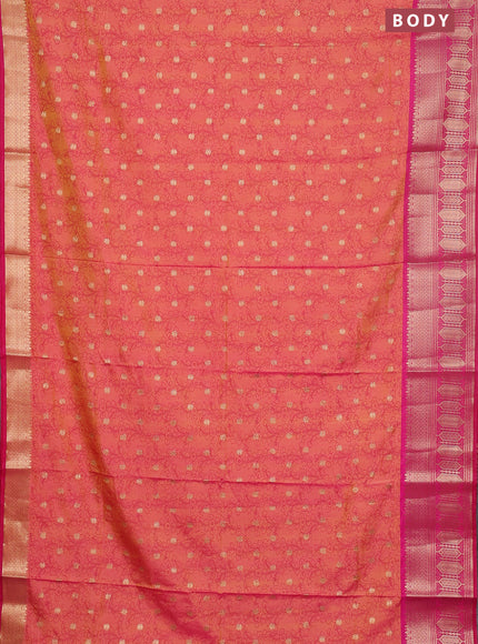 Semi raw silk saree dual shade of mustard yellow and pink with allover kalamkari prints & 1000 zari buttas and zari woven border