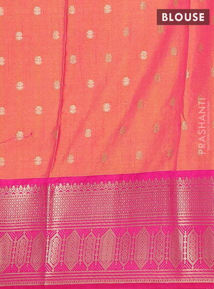 Semi raw silk saree dual shade of mustard yellow and pink with allover kalamkari prints & 1000 zari buttas and zari woven border
