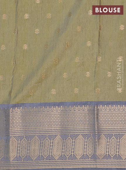 Semi raw silk saree elaichi green and grey with allover kalamkari prints & 1000 zari buttas and zari woven border