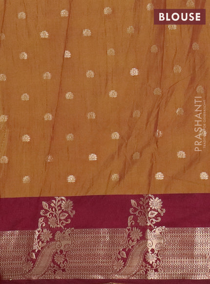 Semi raw silk saree dual shade of dark mustard green and wine shade with allover floral butta prints & 1000 zari buttas and zari woven border