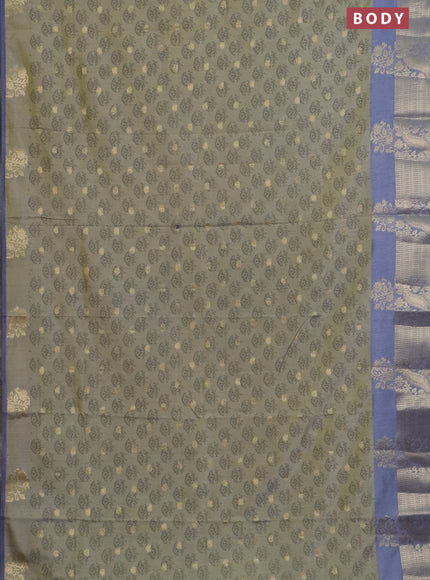 Semi raw silk saree elaichi green and grey with allover floral butta prints & 1000 zari buttas and zari woven border