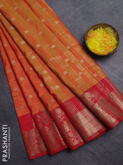 Semi raw silk saree dual shade of orange and red with allover floral butta prints & 1000 zari buttas and zari woven border