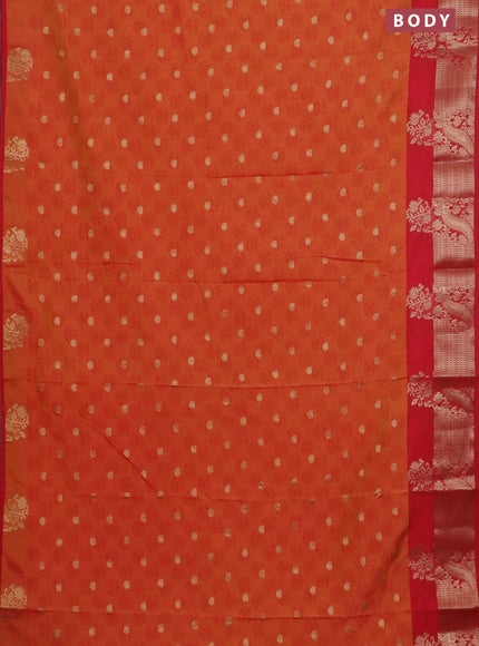 Semi raw silk saree dual shade of orange and red with allover floral butta prints & 1000 zari buttas and zari woven border