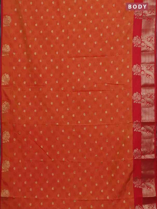 Semi raw silk saree dual shade of orange and red with allover floral butta prints & 1000 zari buttas and zari woven border