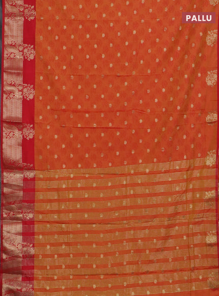 Semi raw silk saree dual shade of orange and red with allover floral butta prints & 1000 zari buttas and zari woven border