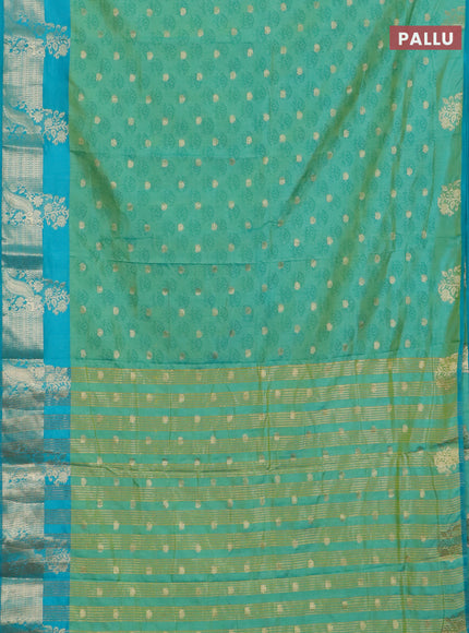 Semi raw silk saree dual shade of light green and teal green with allover floral butta prints & 1000 zari buttas and zari woven border