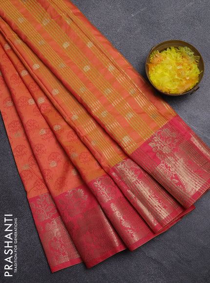 Semi raw silk saree dual shade of orange and peach pink with allover floral butta prints & 1000 zari buttas and zari woven border