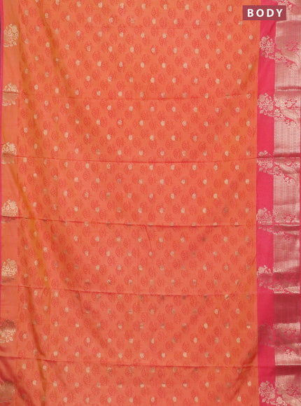 Semi raw silk saree dual shade of orange and peach pink with allover floral butta prints & 1000 zari buttas and zari woven border