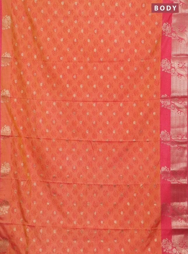 Semi raw silk saree dual shade of orange and peach pink with allover floral butta prints & 1000 zari buttas and zari woven border