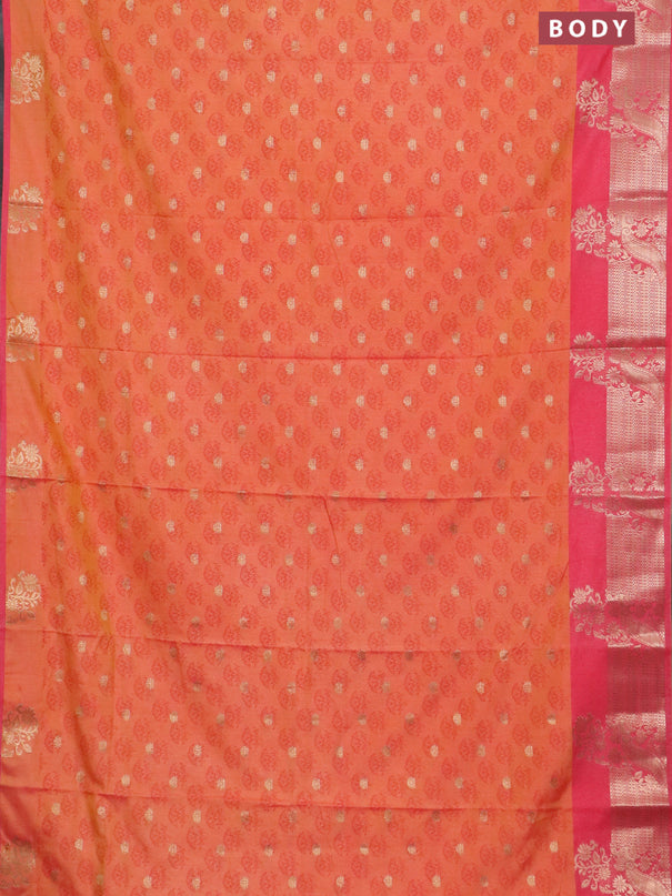 Semi raw silk saree dual shade of orange and peach pink with allover floral butta prints & 1000 zari buttas and zari woven border