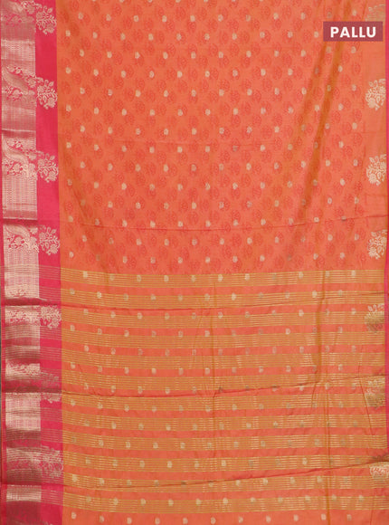 Semi raw silk saree dual shade of orange and peach pink with allover floral butta prints & 1000 zari buttas and zari woven border