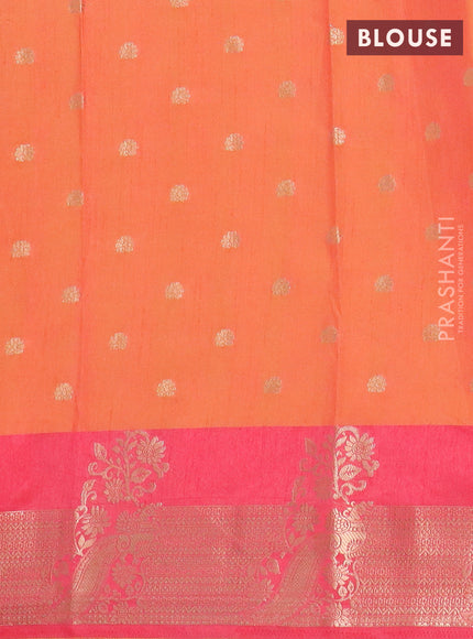 Semi raw silk saree dual shade of orange and peach pink with allover floral butta prints & 1000 zari buttas and zari woven border
