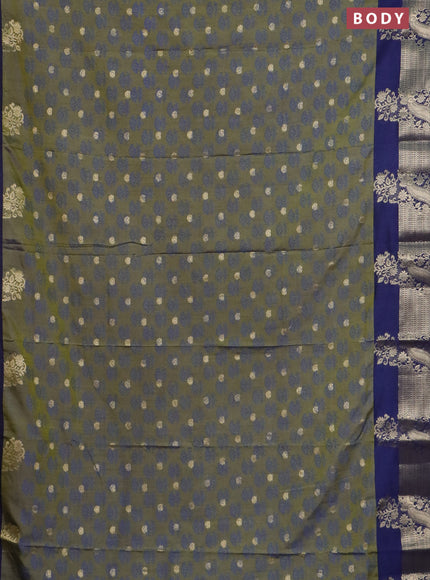 Semi raw silk saree mehendi green and navy blue with allover floral butta prints & 1000 zari buttas and zari woven border