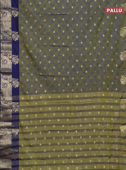 Semi raw silk saree mehendi green and navy blue with allover floral butta prints & 1000 zari buttas and zari woven border