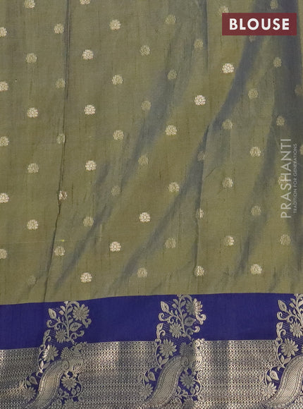 Semi raw silk saree mehendi green and navy blue with allover floral butta prints & 1000 zari buttas and zari woven border