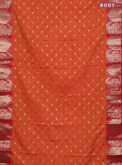Semi raw silk saree dual shade of orange and red with allover floral butta prints & 1000 zari buttas and zari woven border