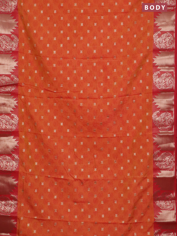 Semi raw silk saree dual shade of orange and red with allover floral butta prints & 1000 zari buttas and zari woven border