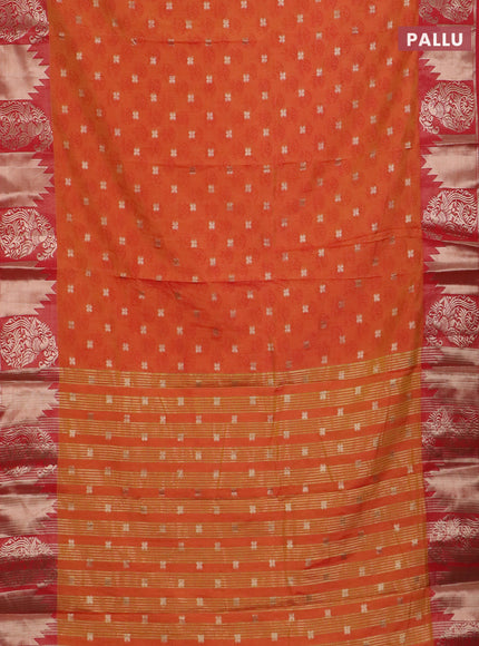 Semi raw silk saree dual shade of orange and red with allover floral butta prints & 1000 zari buttas and zari woven border