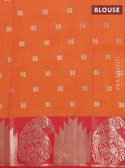Semi raw silk saree dual shade of orange and red with allover floral butta prints & 1000 zari buttas and zari woven border
