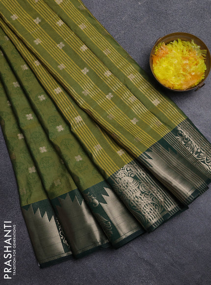 Semi raw silk saree mehendi green and bottle green with allover floral butta prints & 1000 zari buttas and zari woven border