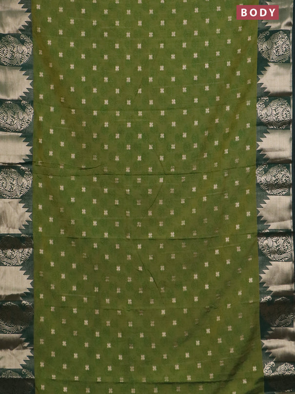 Semi raw silk saree mehendi green and bottle green with allover floral butta prints & 1000 zari buttas and zari woven border