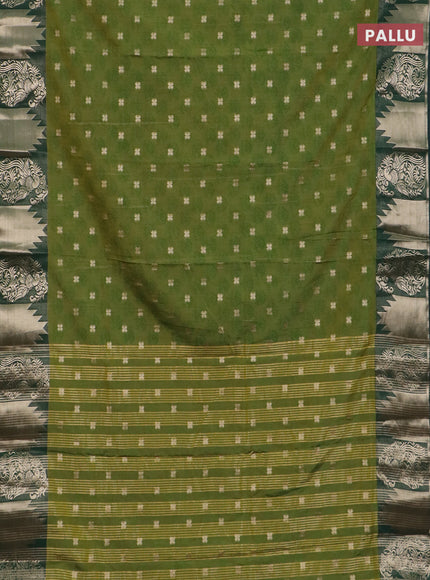 Semi raw silk saree mehendi green and bottle green with allover floral butta prints & 1000 zari buttas and zari woven border