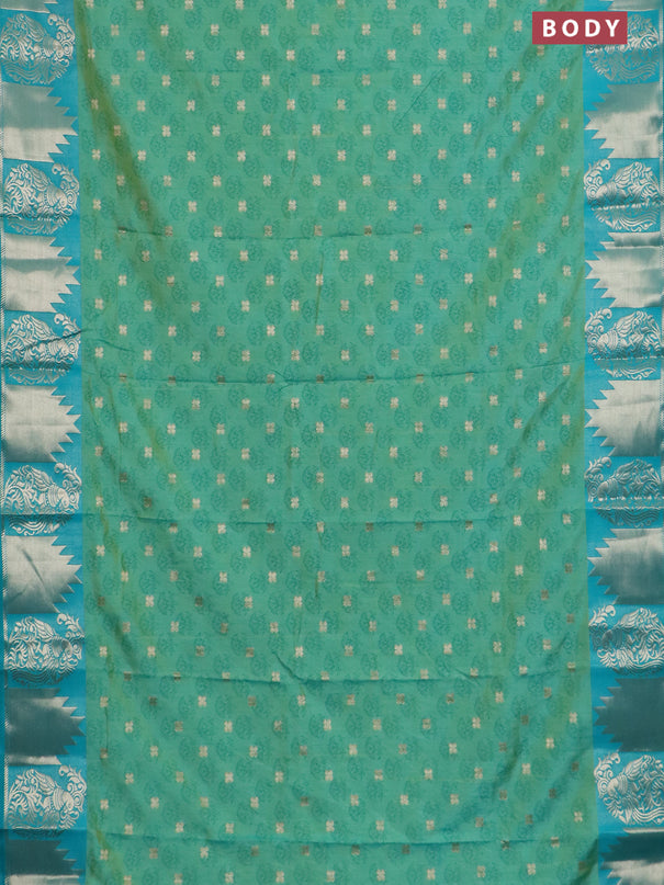 Semi raw silk saree dual shade of teal bluish green and teal green with allover floral butta prints & 1000 zari buttas and zari woven border