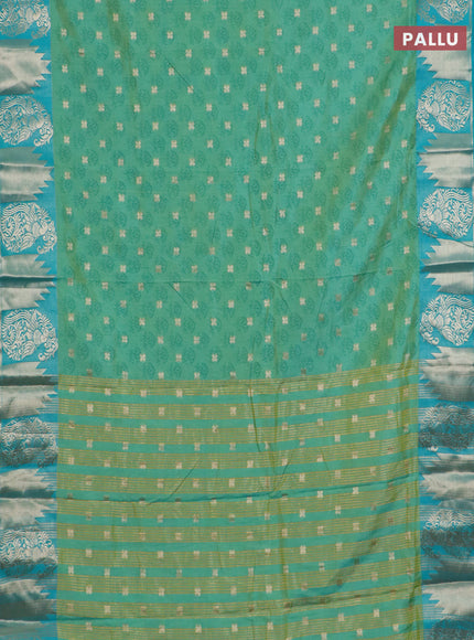 Semi raw silk saree dual shade of teal bluish green and teal green with allover floral butta prints & 1000 zari buttas and zari woven border
