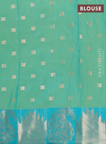 Semi raw silk saree dual shade of teal bluish green and teal green with allover floral butta prints & 1000 zari buttas and zari woven border